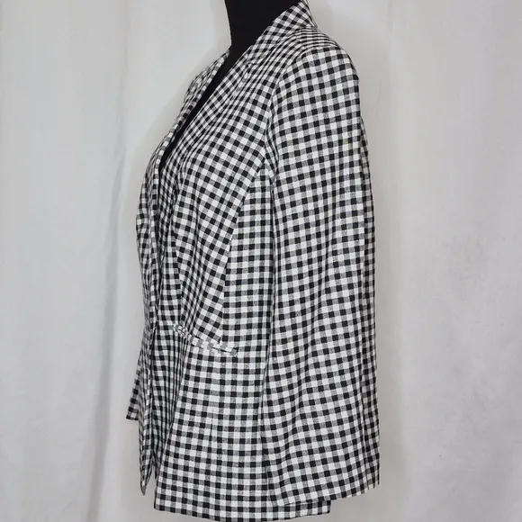 Talbots Classic Blazer Linen / Cotton Blend B&amp;W Gingham NWOT *Flaw - Size 14WP