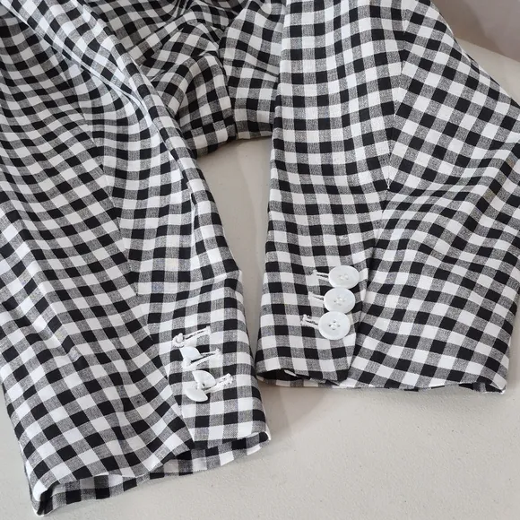 Talbots Classic Blazer Linen / Cotton Blend B&amp;W Gingham NWOT *Flaw - Size 14WP