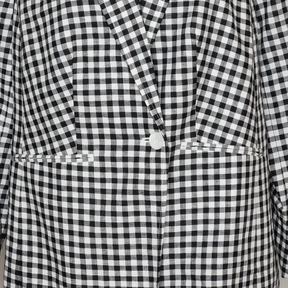 Talbots Classic Blazer Linen / Cotton Blend B&amp;W Gingham NWOT *Flaw - Size 14WP