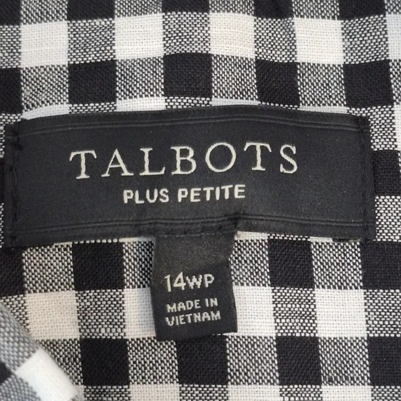 Talbots Classic Blazer Linen / Cotton Blend B&amp;W Gingham NWOT *Flaw - Size 14WP