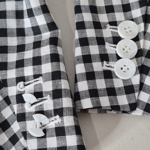 Talbots Classic Blazer Linen / Cotton Blend B&amp;W Gingham NWOT *Flaw - Size 14WP