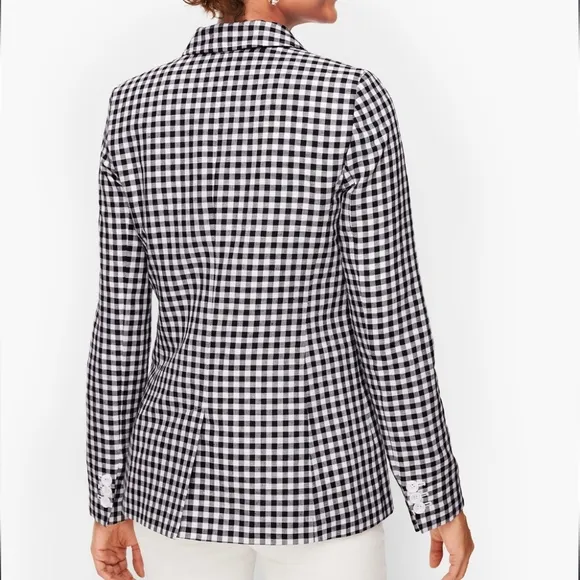 Talbots Classic Blazer Linen / Cotton Blend B&amp;W Gingham NWOT *Flaw - Size 14WP