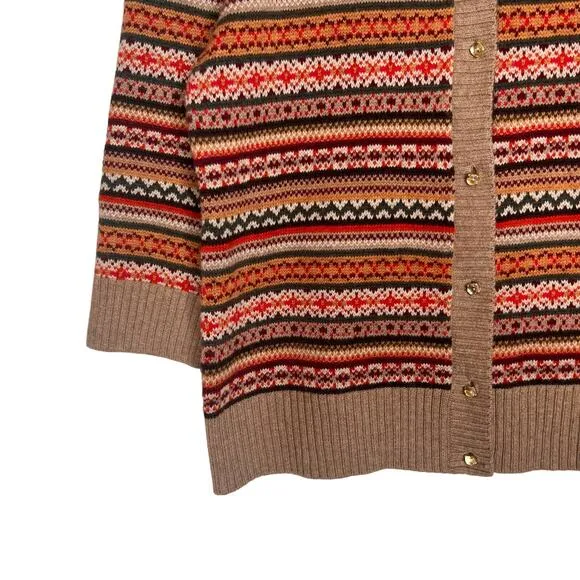 Talbots Fair Isle Wool Blend Cardigan Size XL Classic Autumn Sweater 3/4 Sleeve