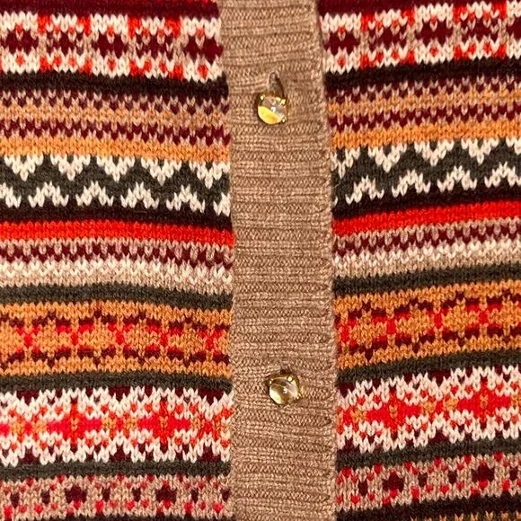 Talbots Fair Isle Wool Blend Cardigan Size XL Classic Autumn Sweater 3/4 Sleeve