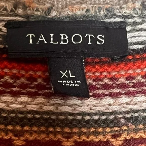 Talbots Fair Isle Wool Blend Cardigan Size XL Classic Autumn Sweater 3/4 Sleeve