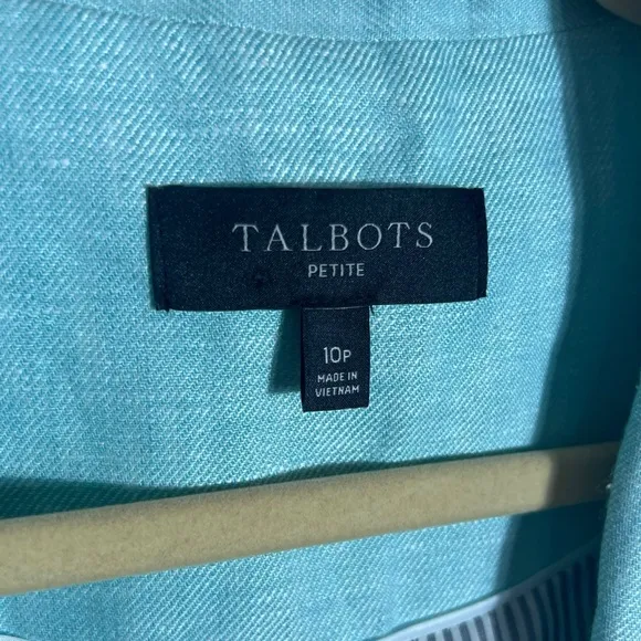 Talbots Long Linen Blazer Aqua, NWT, Size 10P