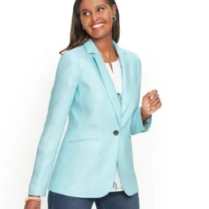 Talbots Long Linen Blazer Aqua, NWT, Size 10P
