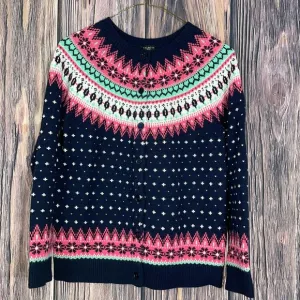 Talbots Womens Medium Lambs Wool Blend Fair Isle Button Front Cardigan size PM