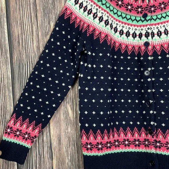 Talbots Womens Medium Lambs Wool Blend Fair Isle Button Front Cardigan size PM