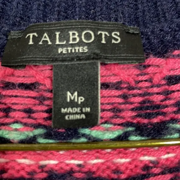Talbots Womens Medium Lambs Wool Blend Fair Isle Button Front Cardigan size PM