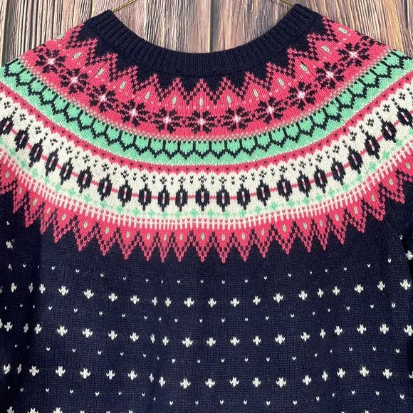 Talbots Womens Medium Lambs Wool Blend Fair Isle Button Front Cardigan size PM