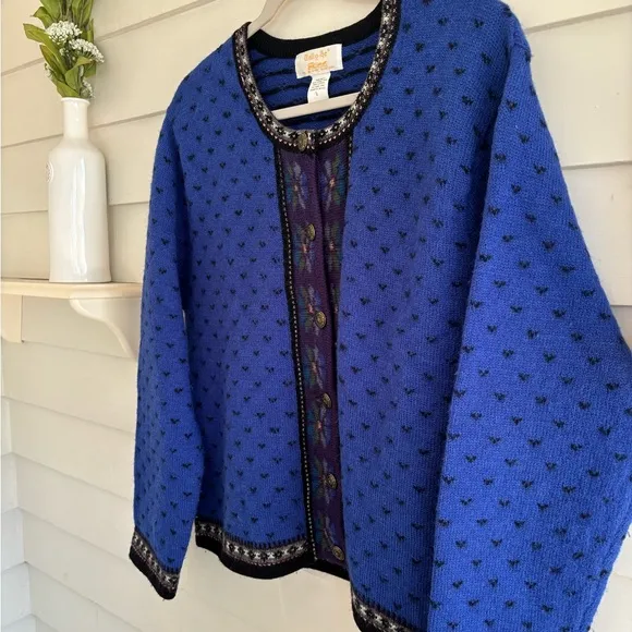 Tally Ho 100% Wool Button Cardigan Vintage Sweater Size Large (see measu…