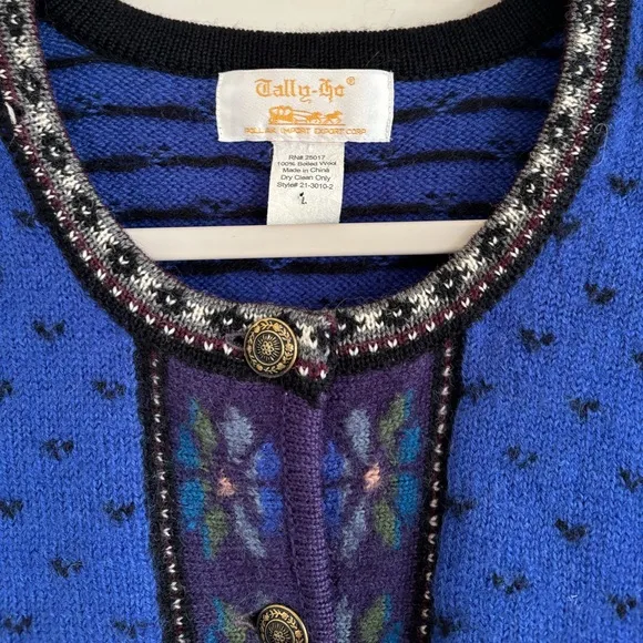 Tally Ho 100% Wool Button Cardigan Vintage Sweater Size Large (see measu…