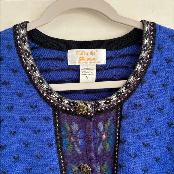 Tally Ho 100% Wool Button Cardigan Vintage Sweater Size Large (see measu…