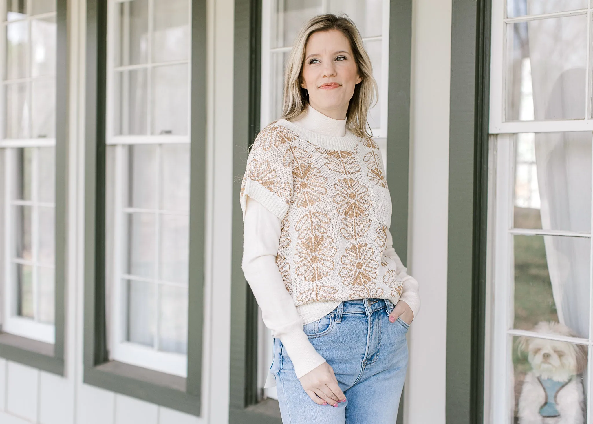 Tan Pattern Short Sleeve Sweater