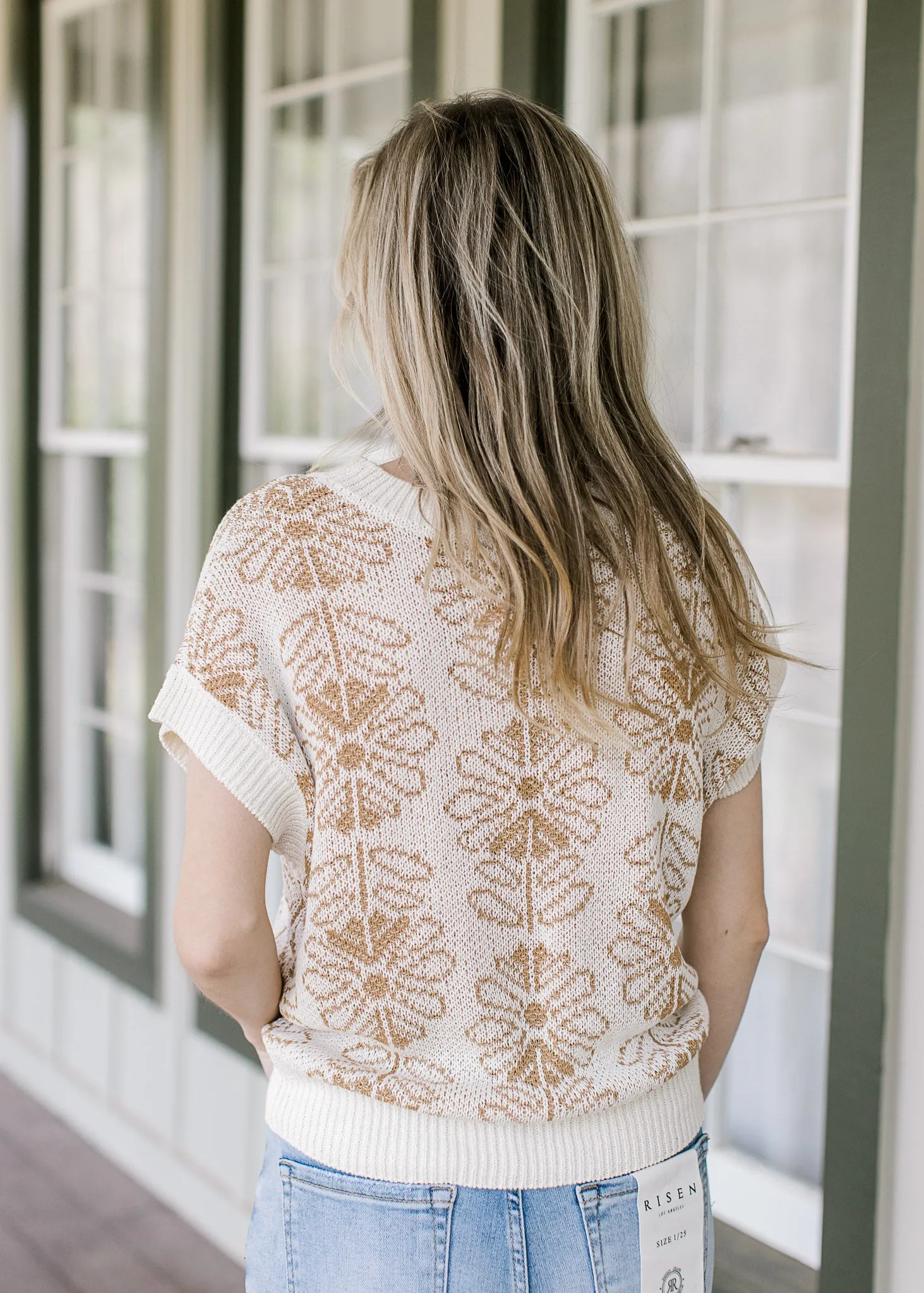 Tan Pattern Short Sleeve Sweater