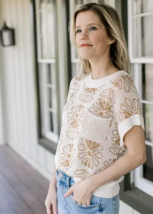 Tan Pattern Short Sleeve Sweater