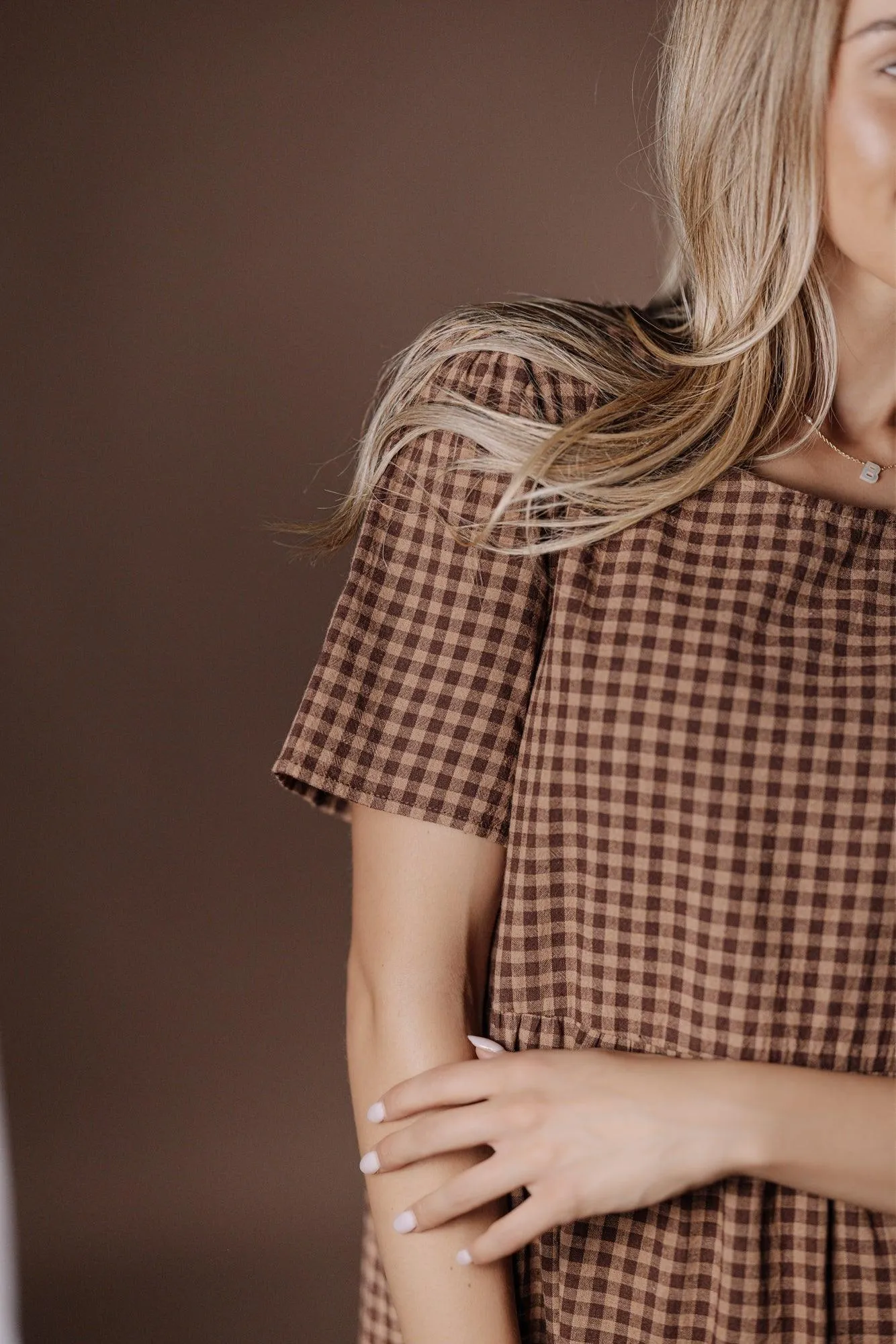 Taryn Gingham Dress in Brown