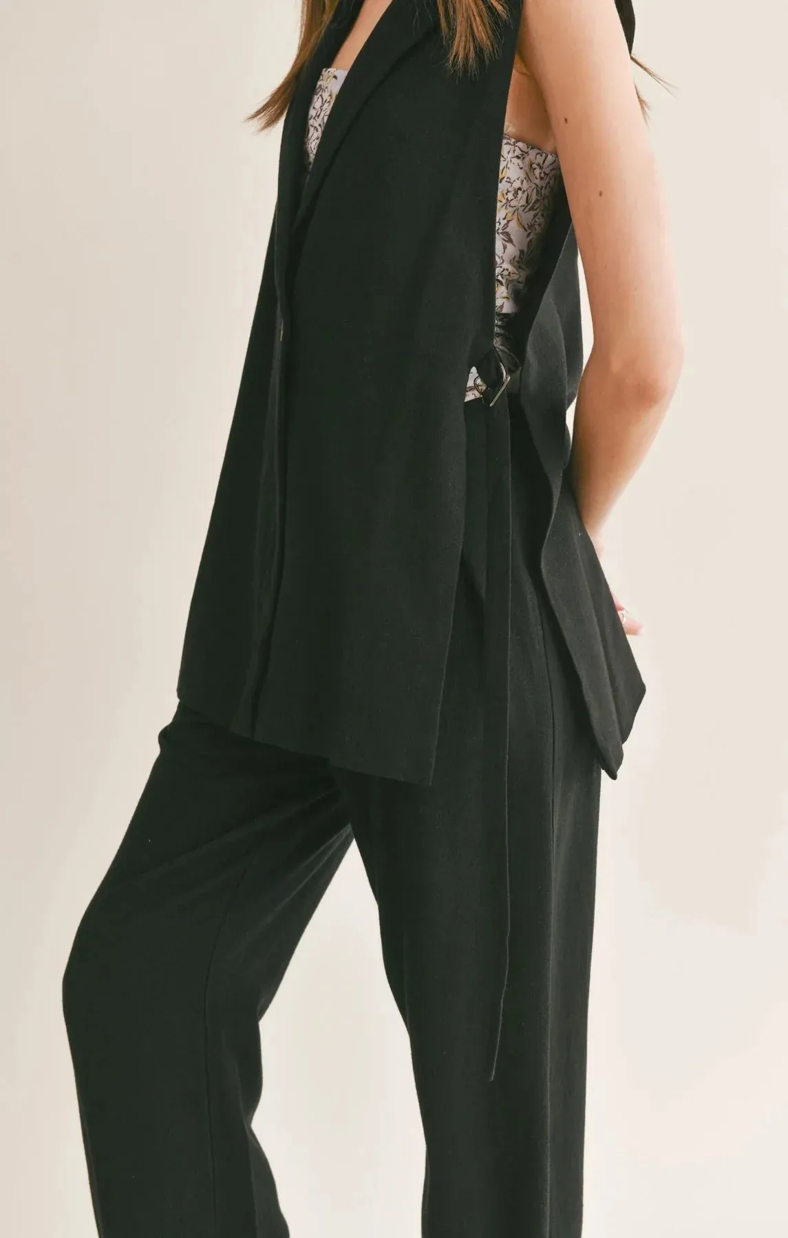 The At Ease Linen Blend Side Belted Blazer Vest