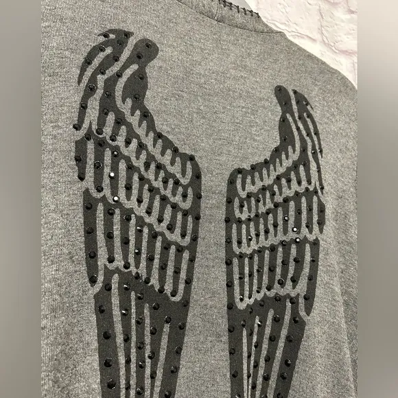 The Pyramid Collection Gray Duster Cardigan Beaded Black Angel Wings Size Large