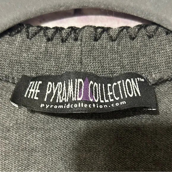 The Pyramid Collection Gray Duster Cardigan Beaded Black Angel Wings Size Large