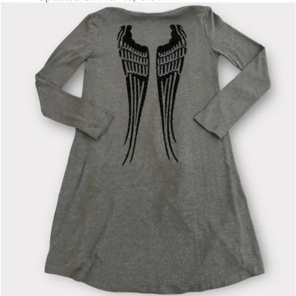 The Pyramid Collection Gray Duster Cardigan Beaded Black Angel Wings Size Large