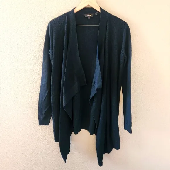 Theory 100% Merino Wool Cardigan Size Small Open Front Waterfall Dark Green Top