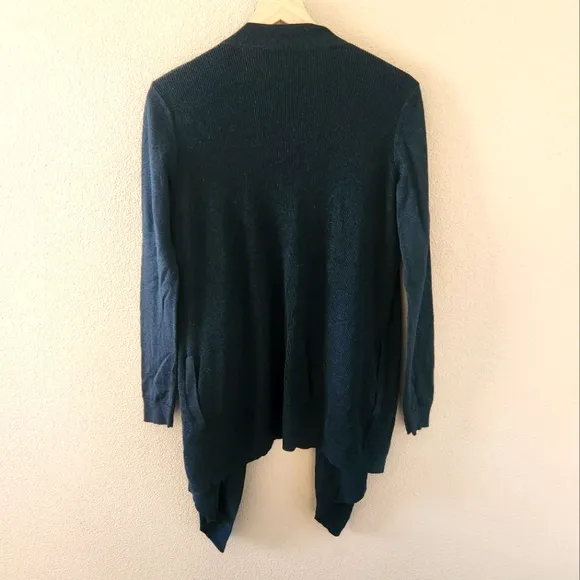 Theory 100% Merino Wool Cardigan Size Small Open Front Waterfall Dark Green Top