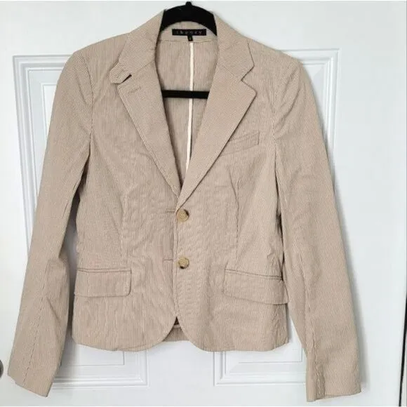 THEORY beige stripe seersucker blazer size 6