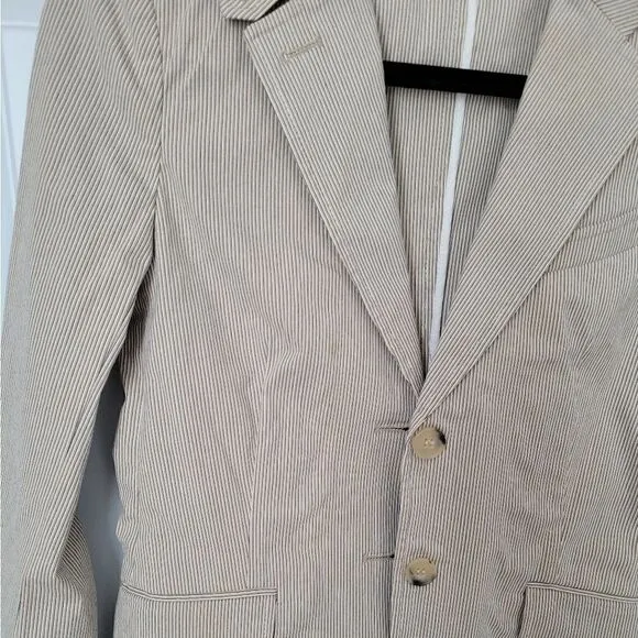 THEORY beige stripe seersucker blazer size 6