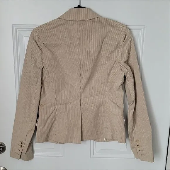 THEORY beige stripe seersucker blazer size 6