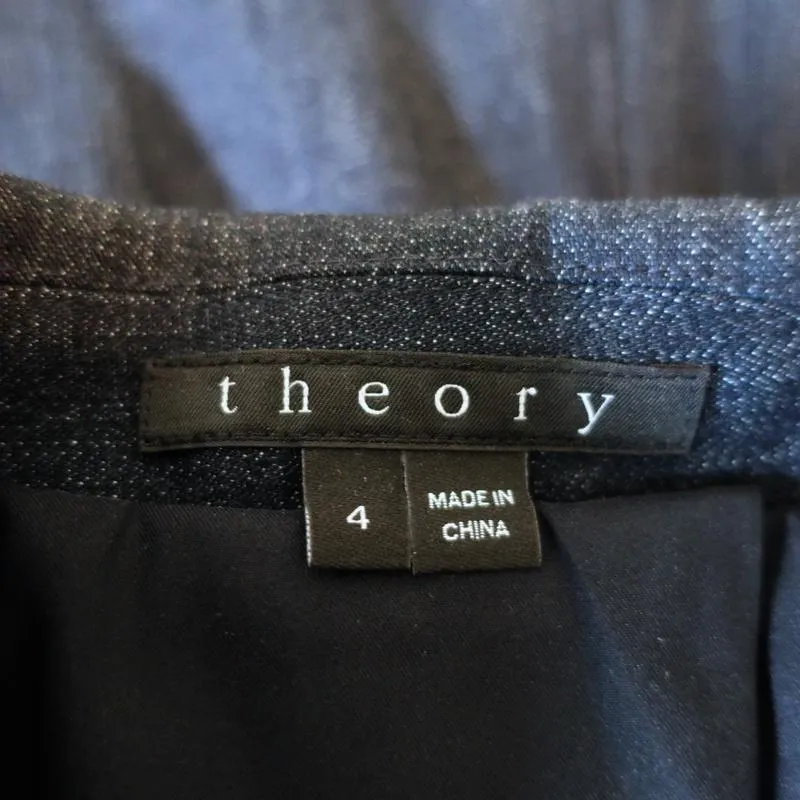 Theory Blazer Current Indigo Stretch Denim Size 4 One-Button Jacket