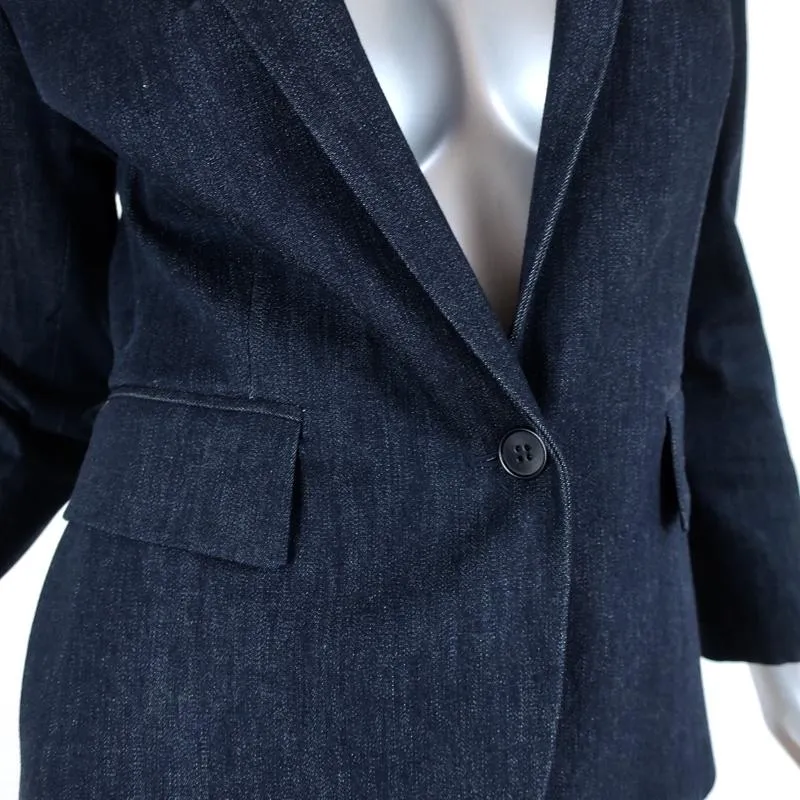 Theory Blazer Current Indigo Stretch Denim Size 4 One-Button Jacket