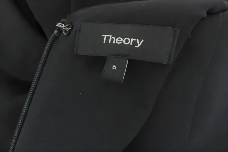 Theory Midi Dress Tadayon B Elevate Black Crepe Size 6 Sleeveless V-Neck