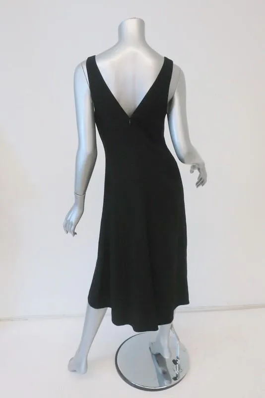 Theory Midi Dress Tadayon B Elevate Black Crepe Size 6 Sleeveless V-Neck