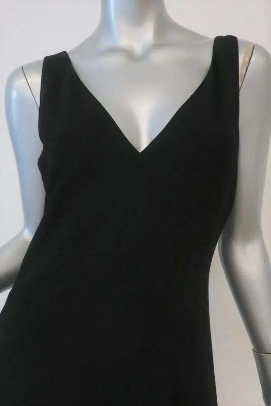 Theory Midi Dress Tadayon B Elevate Black Crepe Size 6 Sleeveless V-Neck