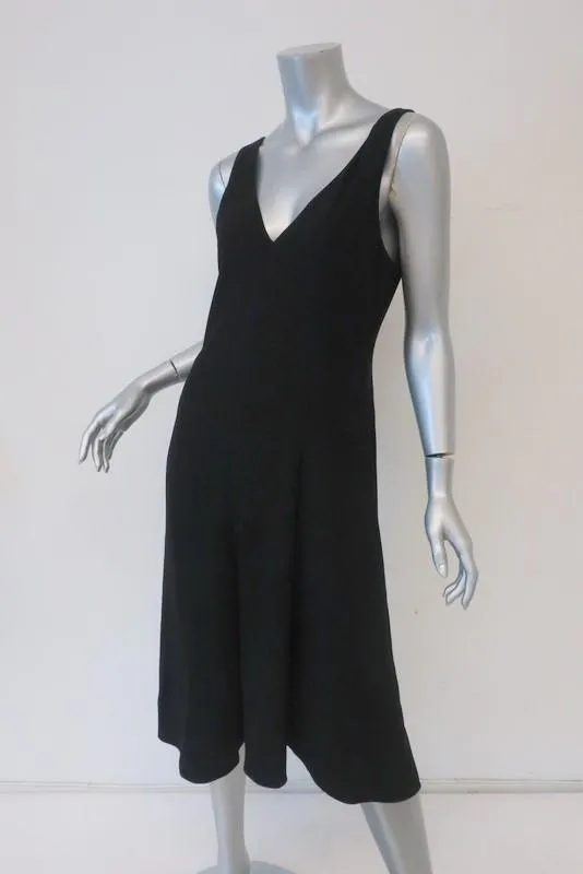 Theory Midi Dress Tadayon B Elevate Black Crepe Size 6 Sleeveless V-Neck