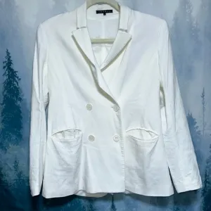 theory womens white linen double button blazer size 2