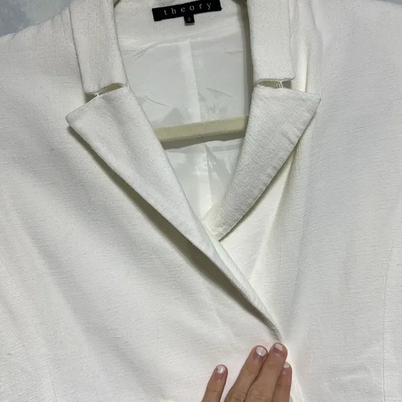 theory womens white linen double button blazer size 2