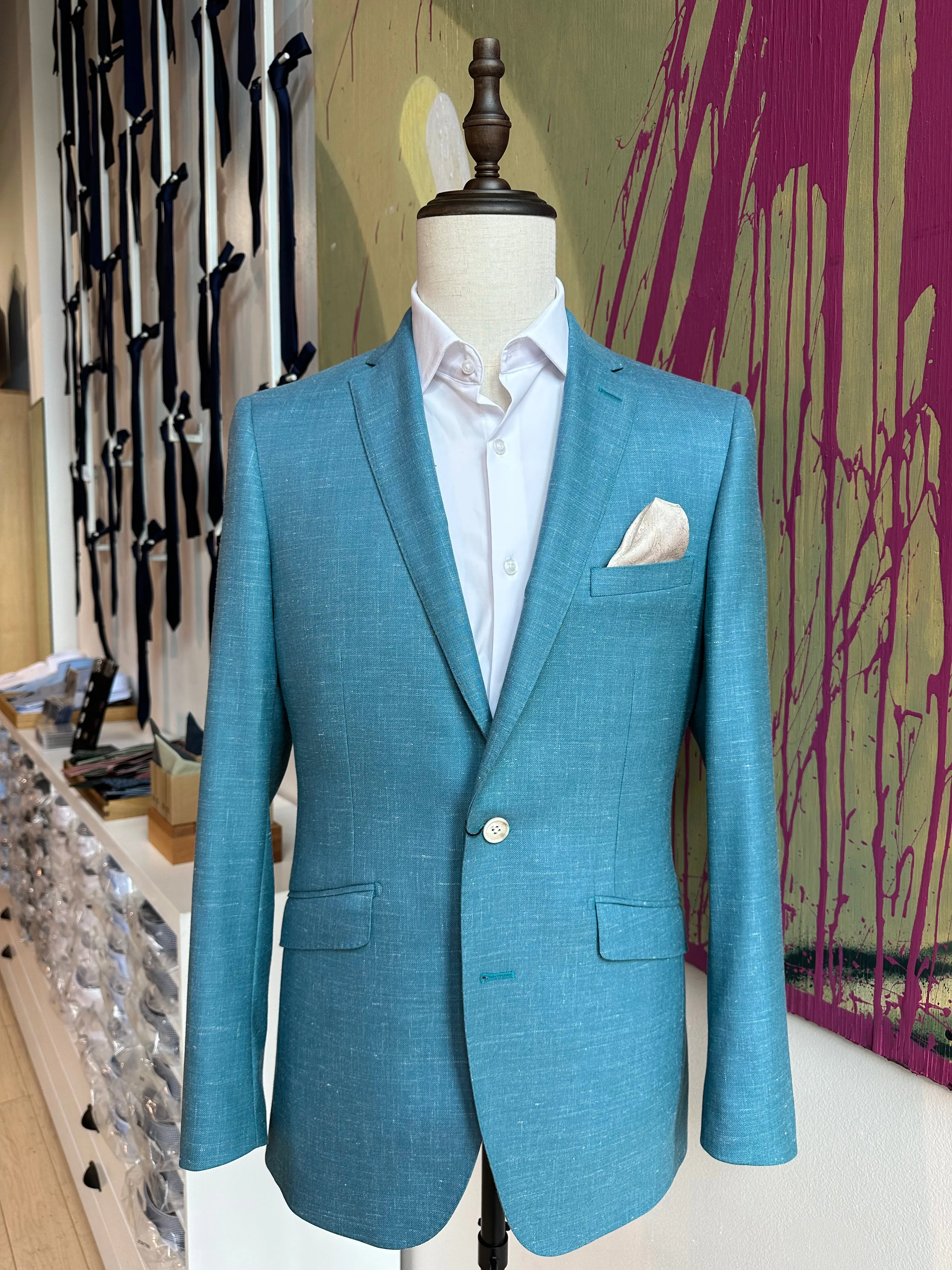 Turquoise Linen Blend Premium Blazer