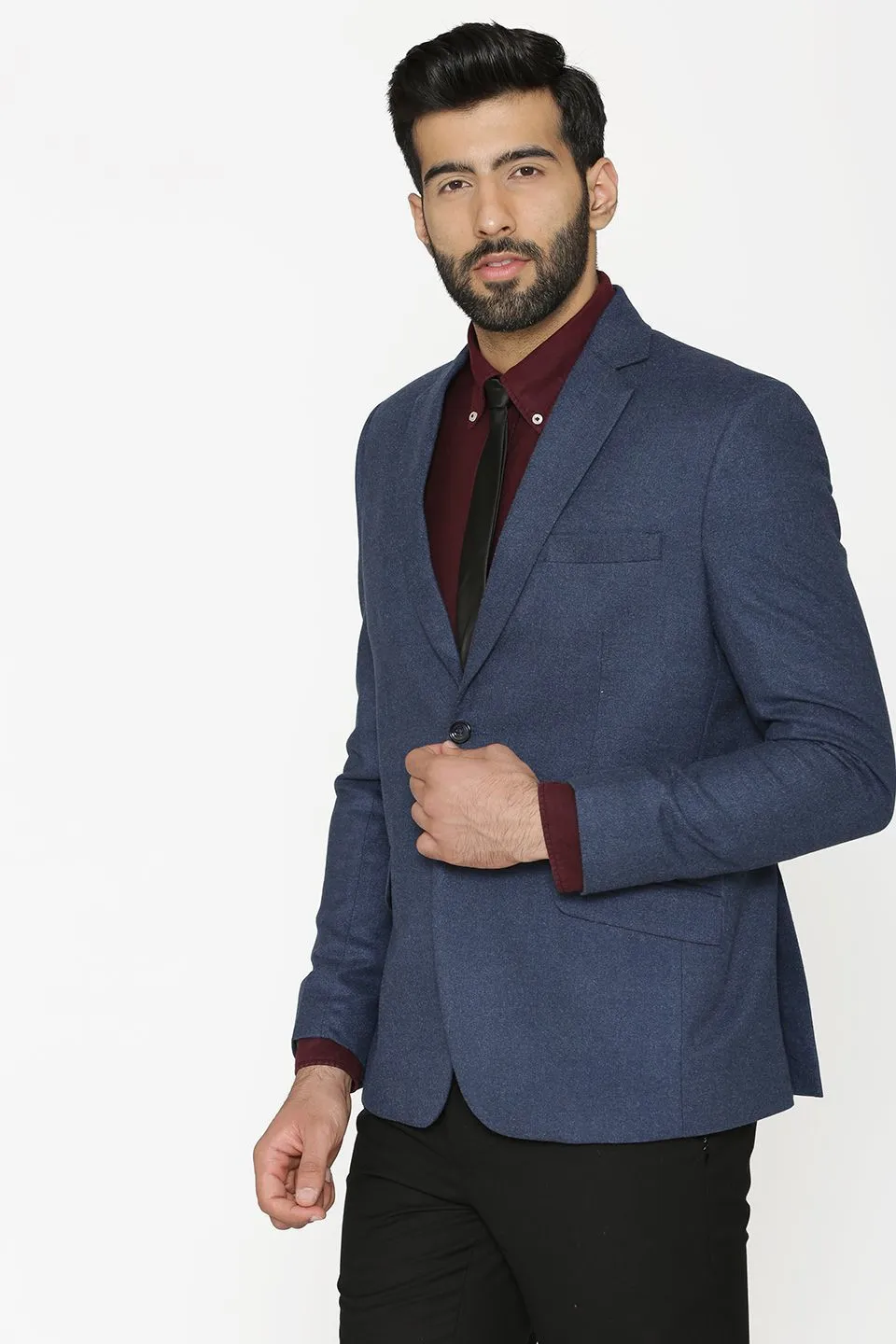 Tweed Wool Blue Blazer Coat Jacket