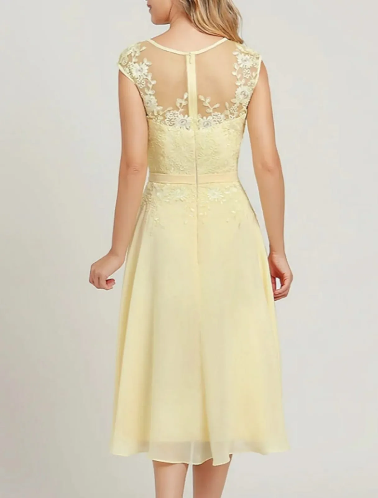 Two Piece A-line Scoop Neck Midi Chiffon Sleeveless Mother of Bride Dress, Wrap
