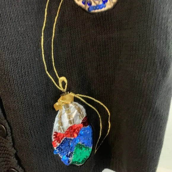 Ugly Christmas Sweater Cardigan Buttons Up Oversized Sequin Ornaments XMAS L/XL