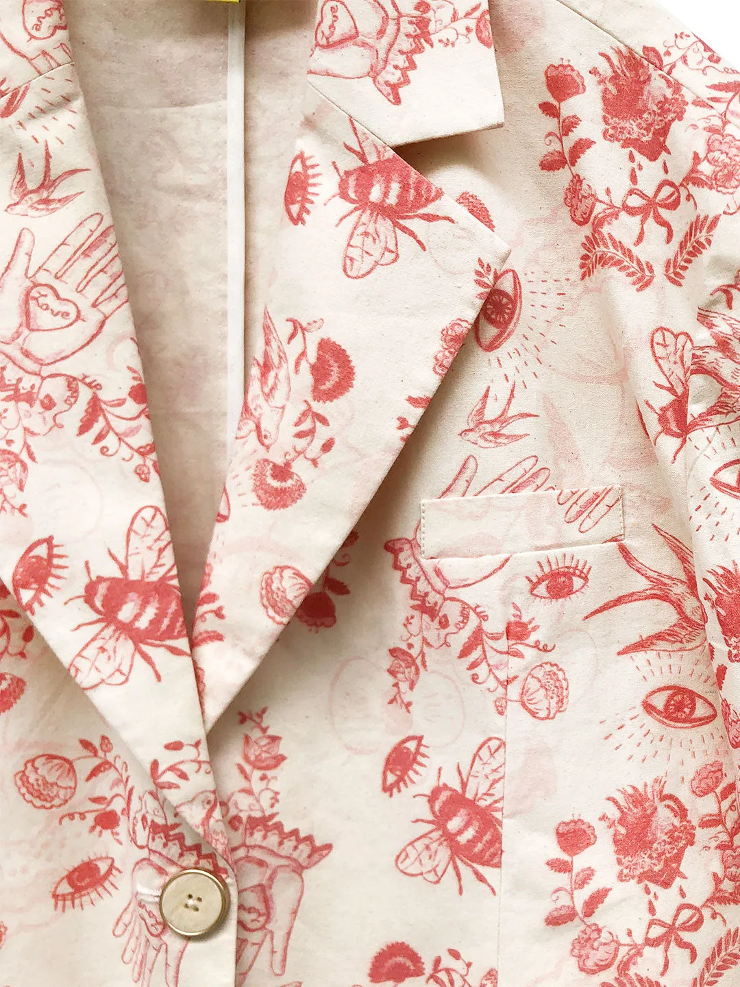 Unlogical Poem Red Illustration Print Cotton Blazer