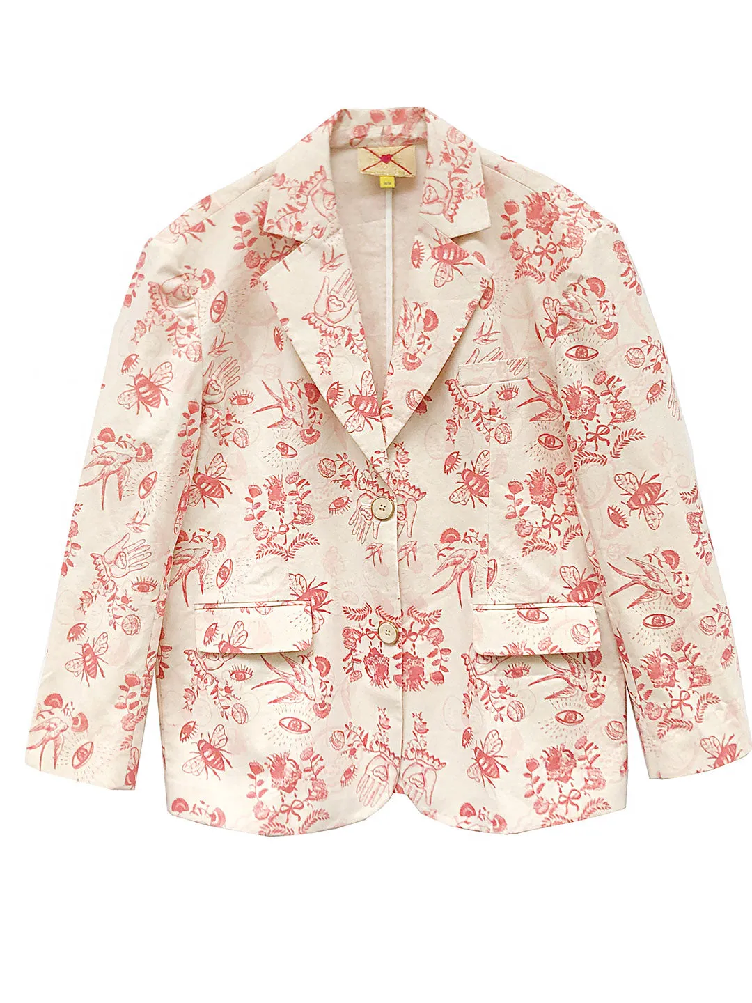Unlogical Poem Red Illustration Print Cotton Blazer