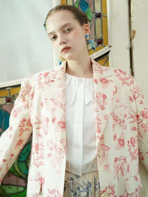 Unlogical Poem Red Illustration Print Cotton Blazer