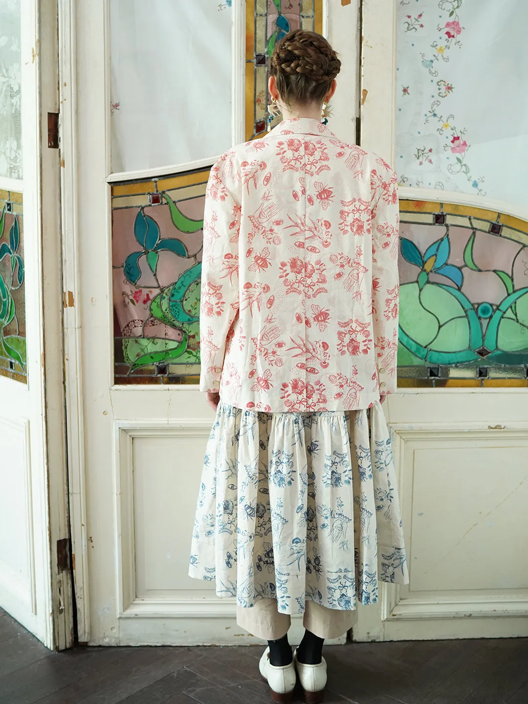 Unlogical Poem Red Illustration Print Cotton Blazer