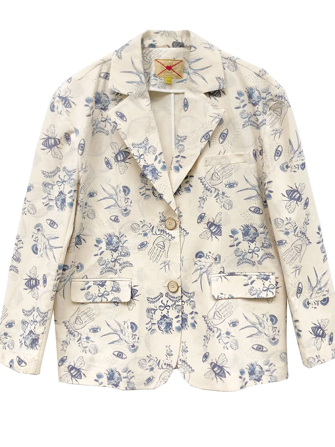 Unlogical Poem Red Illustration Print Cotton Blazer