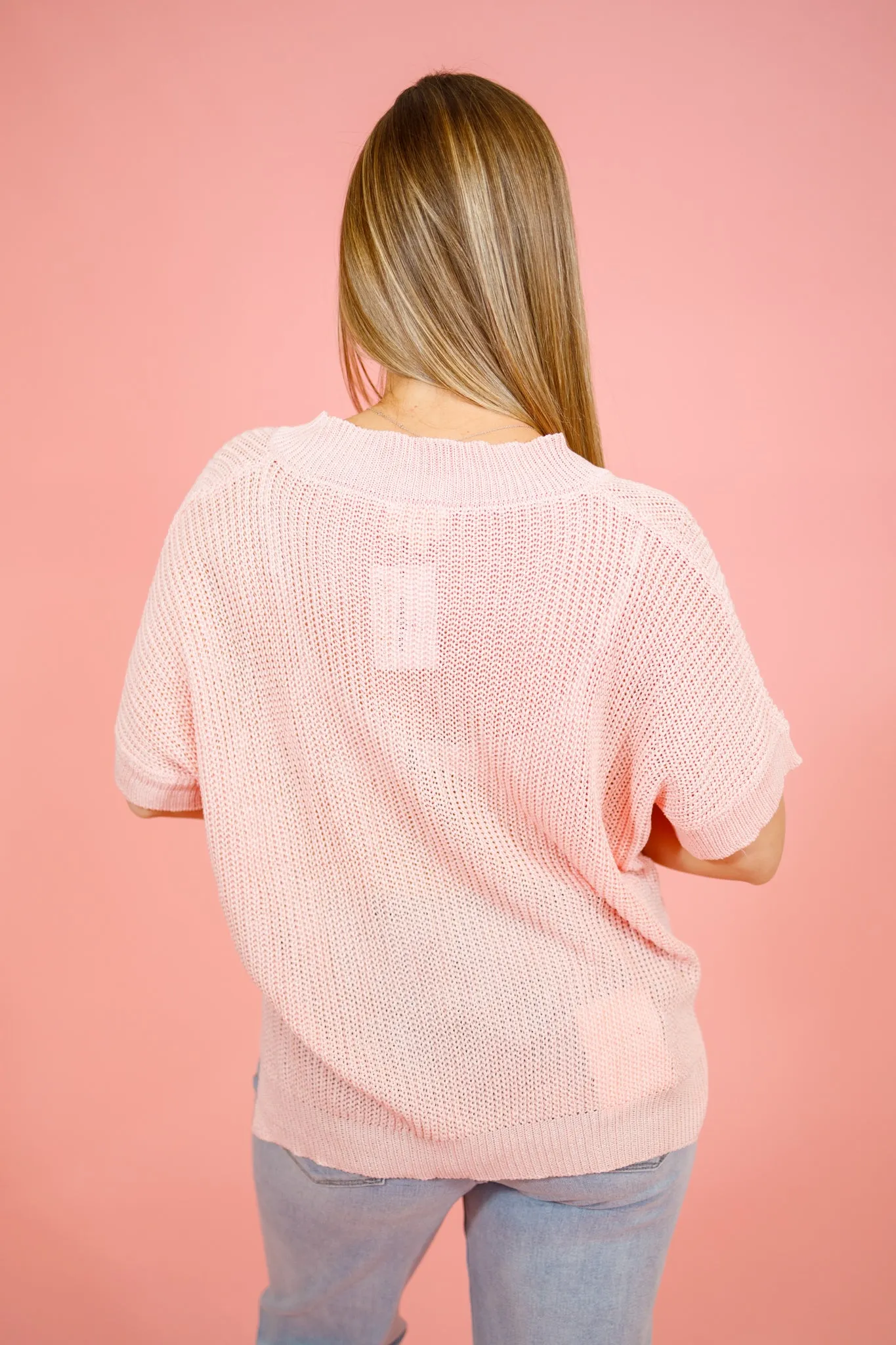 V-Neck Knit Top, BLUSH