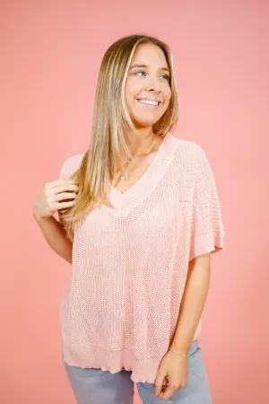 V-Neck Knit Top, BLUSH